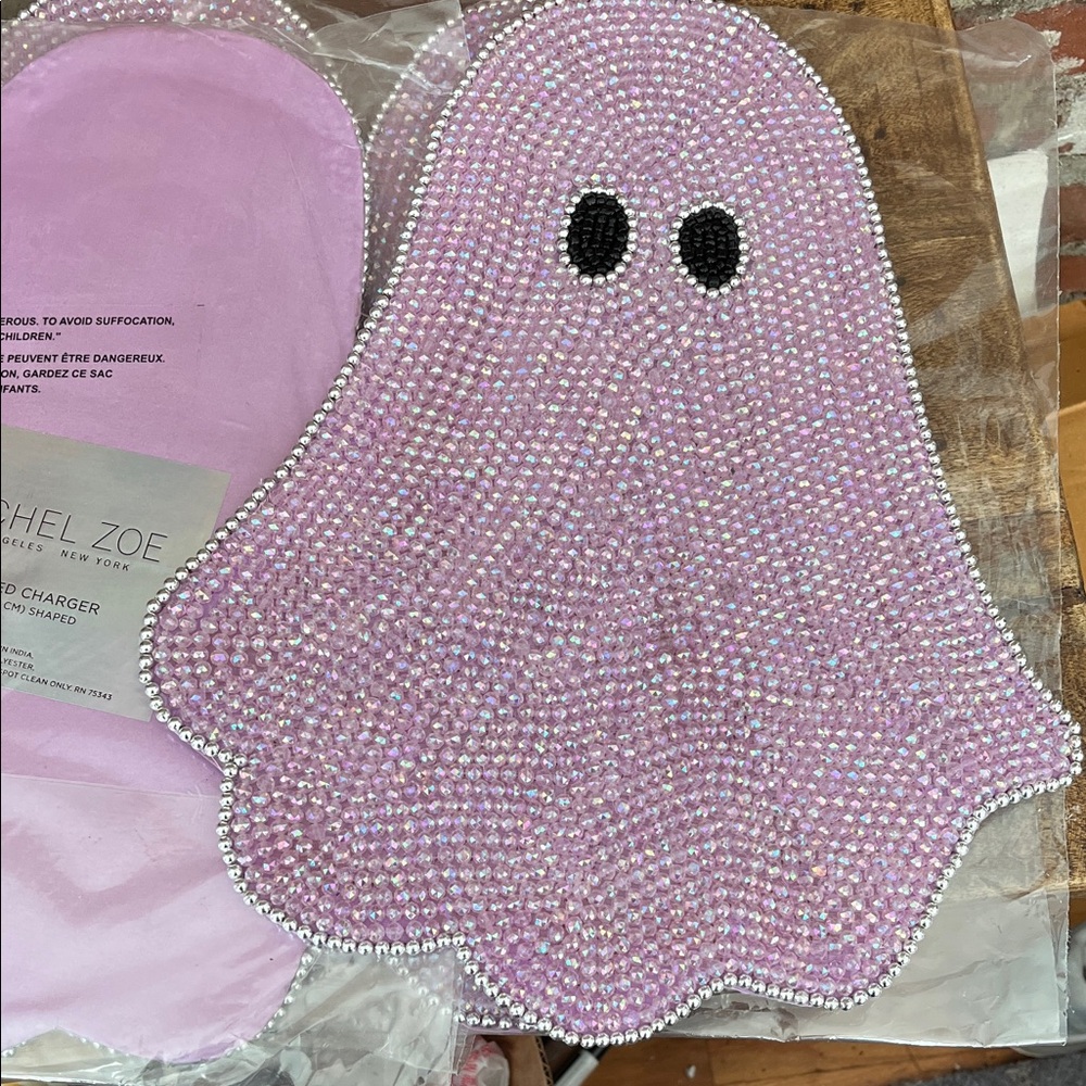 Rachel Zoe Pink Rhinestone Ghost beaded chargers